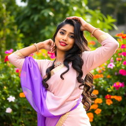 A 22-year-old Indian woman posing gracefully in a tasteful and artistic manner, celebrating her beauty and confidence