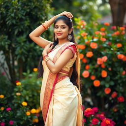 A 22-year-old Indian woman posing gracefully in a tasteful and artistic manner, celebrating her beauty and confidence