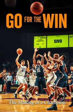 A dynamic and inspiring scene of basketball, showcasing a diverse group of players on the court passionately competing for victory