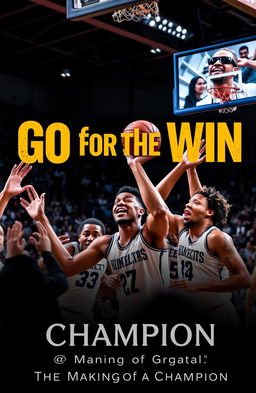 A dynamic and inspiring scene of basketball, showcasing a diverse group of players on the court passionately competing for victory