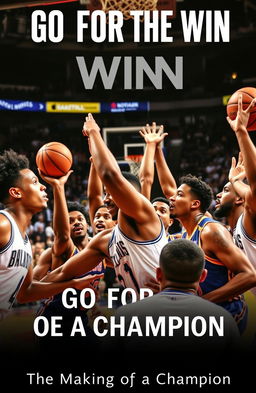 A dynamic and inspiring scene of basketball, showcasing a diverse group of players on the court passionately competing for victory