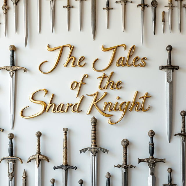A stunning white wall composed of various swords, each featuring intricate and ornate pommels with unique designs