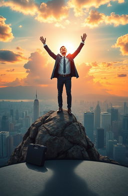 An inspiring scene depicting the concept of 'business mastery' and achieving an 'unstoppable breakthrough