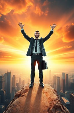 An inspiring scene depicting the concept of 'business mastery' and achieving an 'unstoppable breakthrough