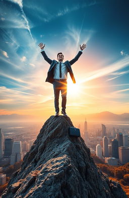 An inspiring scene depicting the concept of 'business mastery' and achieving an 'unstoppable breakthrough