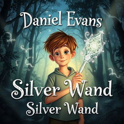 A mystical forest at twilight, with shimmering silver light filtering through dense trees, creating an enchanting scene
