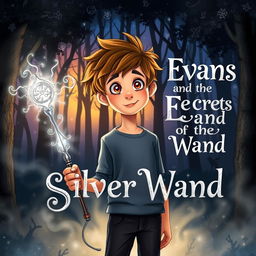 A mystical forest at twilight, with shimmering silver light filtering through dense trees, creating an enchanting scene