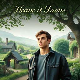 A heartwarming book cover that tells the story of a young man from a village with a mysterious past, who ultimately finds true love with his neighbor