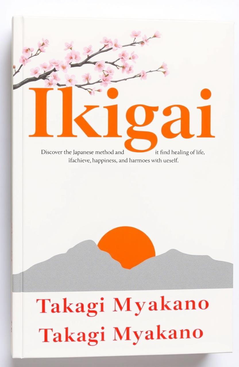 A book cover titled 'Ikigai' featuring the title in large, bright orange serif font at the top