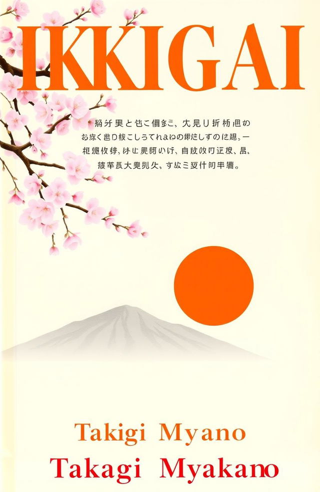 A book cover titled 'Ikigai' featuring the title in large, bright orange serif font at the top