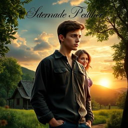 A captivating book cover that tells the story of a young man from a village with a mysterious past who ultimately finds true love through his neighbor