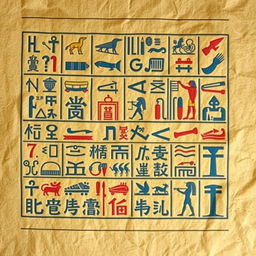 An artistic representation of the ancient art of hieroglyphics, showcasing intricate symbols and characters