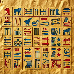 An artistic representation of the ancient art of hieroglyphics, showcasing intricate symbols and characters