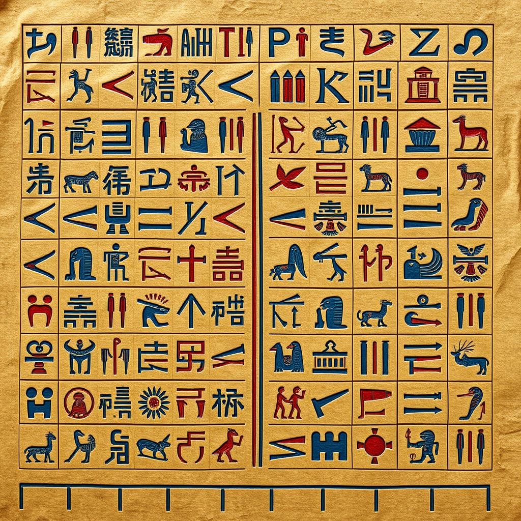 An artistic representation of the ancient art of hieroglyphics, showcasing intricate symbols and characters