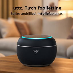 A sleek, modern portable wireless speaker that features built-in artificial intelligence, resembling the Amazon Echo Dot
