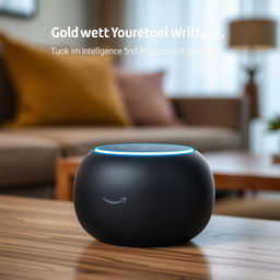 A sleek, modern portable wireless speaker that features built-in artificial intelligence, resembling the Amazon Echo Dot