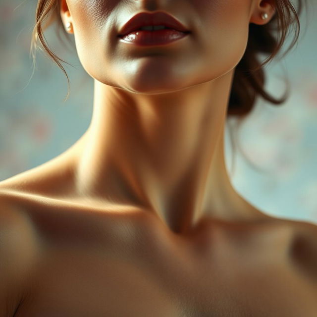 A close-up of an elegant and alluring woman's torso, showcasing tasteful and artistic skin tones with a hint of sensuality