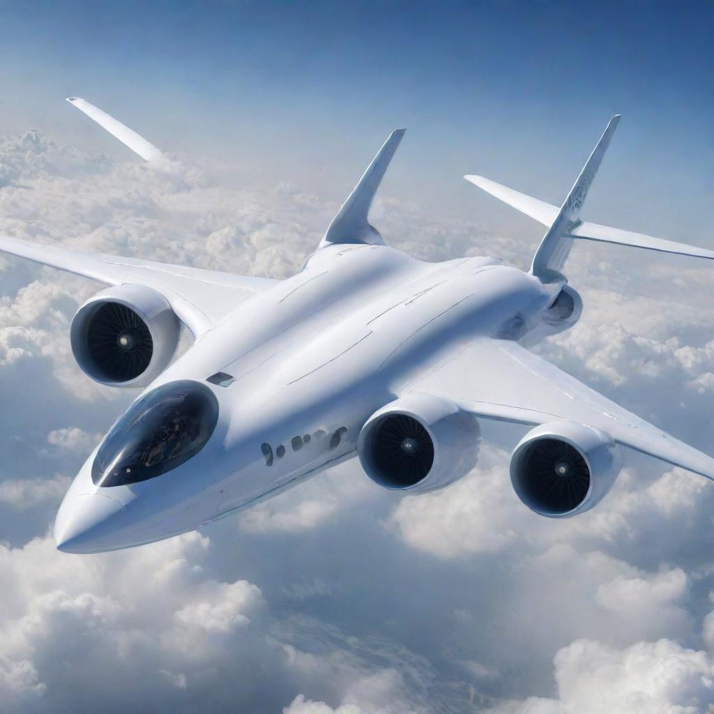 A futuristic airplane with four engines, designed for 30 years in the future.