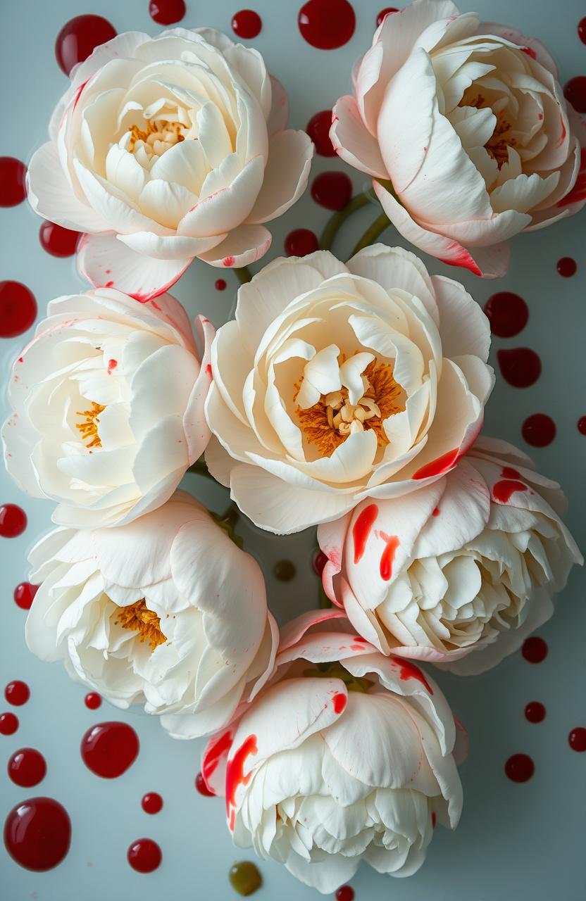 A stunning arrangement of white peonies submerged in clear water, creating a serene yet striking contrast