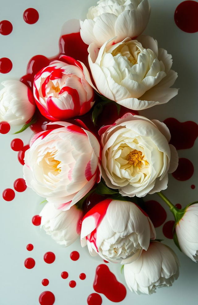 A stunning arrangement of white peonies submerged in clear water, creating a serene yet striking contrast