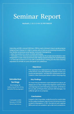 A detailed seminar report display layout, featuring an elegant and professional design