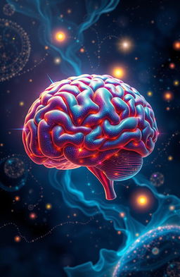 A highly detailed, artistic interpretation of a human brain, intricately designed with vibrant colors and patterns that showcase neural connections and synapses