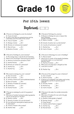 A collection of Grade 10 Science multiple choice questions covering topics from the 1st to the 15th lesson