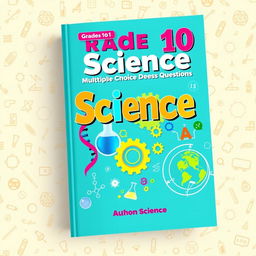 A vibrant and engaging book cover design for 'Grade 10 Science Multiple Choice Questions: Lessons 1 to 15'