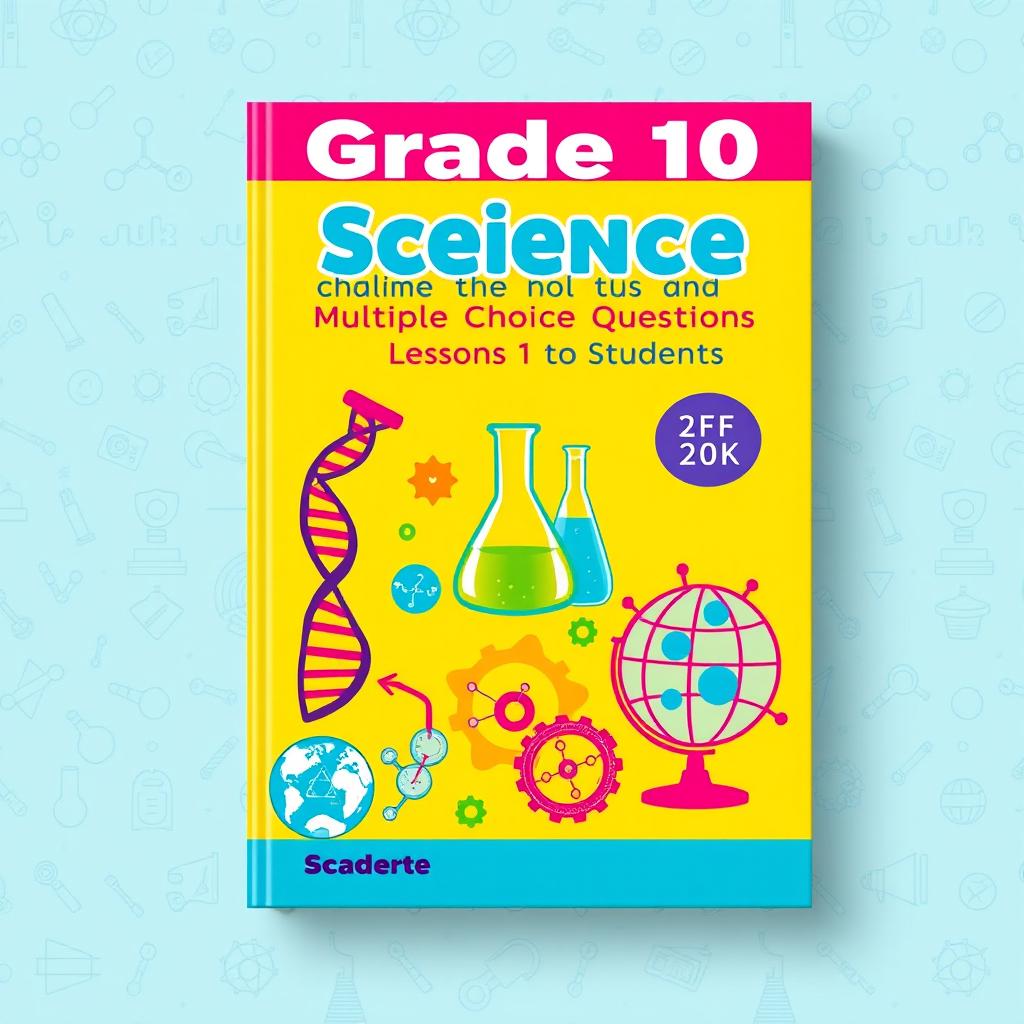 A vibrant and engaging book cover design for 'Grade 10 Science Multiple Choice Questions: Lessons 1 to 15'