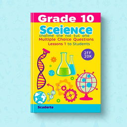 A vibrant and engaging book cover design for 'Grade 10 Science Multiple Choice Questions: Lessons 1 to 15'