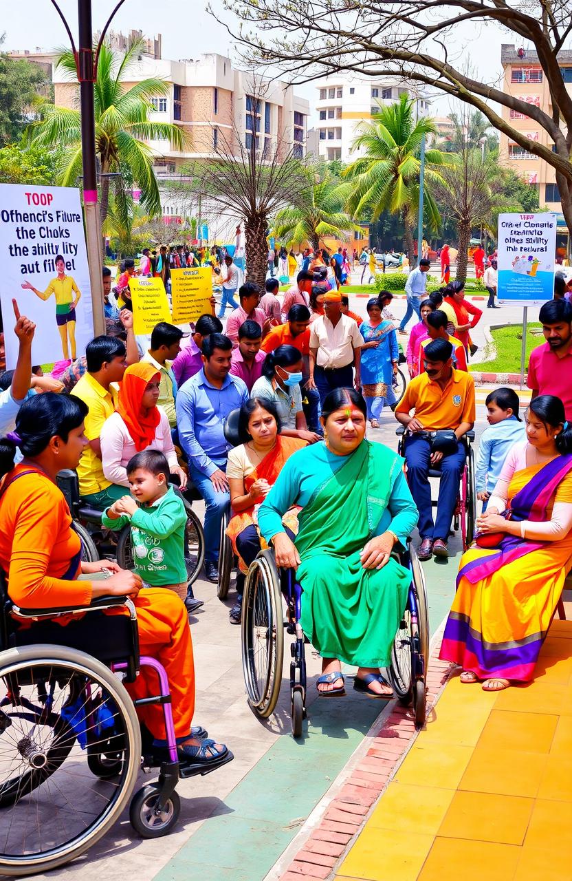 A vibrant scene depicting social, economic, and political inclusion of people with disabilities in India