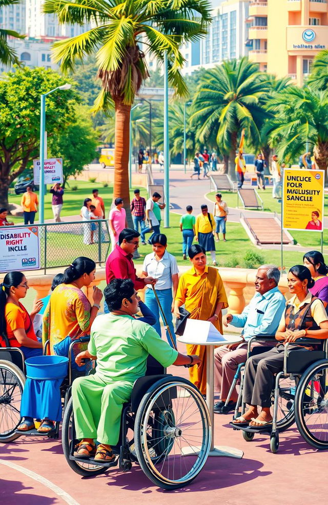 A vibrant scene depicting social, economic, and political inclusion of people with disabilities in India