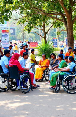 A vibrant scene depicting social, economic, and political inclusion of people with disabilities in India
