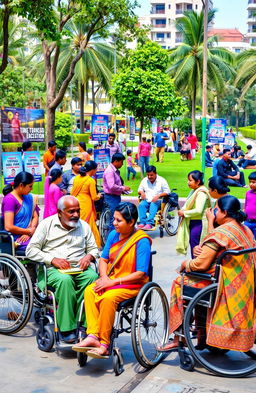 A vibrant scene depicting social, economic, and political inclusion of people with disabilities in India