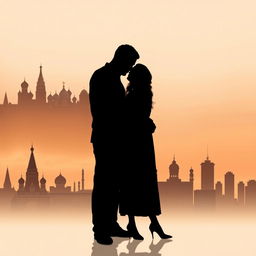 A dark, shadowed silhouette of a man and woman standing closely together, with the man protectively holding the woman
