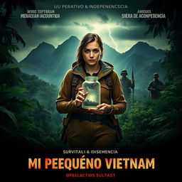 A cinematic poster for the movie titled 'Mi Pequeño Vietnam', set against the backdrop of the Argentinian dictatorship of 1975