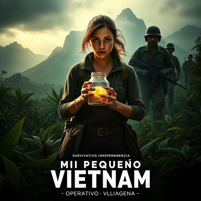 A cinematic poster for the movie titled 'Mi Pequeño Vietnam', set against the backdrop of the Argentinian dictatorship of 1975