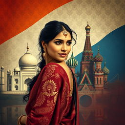An Indian woman in traditional attire, beautifully detailed, gazing over her shoulder with an expression of intrigue