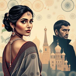 An Indian fair woman in traditional attire, beautifully detailed, gazing over her shoulder with a captivating expression