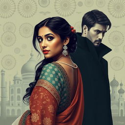 An Indian fair woman in traditional attire, beautifully detailed, gazing over her shoulder with a captivating expression