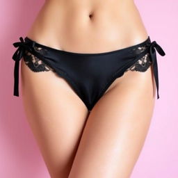 A trendy and stylish black tanga thong, elegantly displayed against a soft pink background