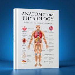 A beautifully illustrated and informative cover for an anatomy and physiology book, featuring a detailed, high-resolution anatomical illustration of the human body
