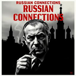 A high quality black and white realistic detective movie poster featuring a stern-looking Jarosław Kaczyński in the foreground, confidently smoking a cigar