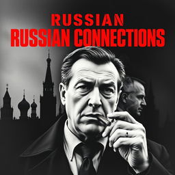 A high quality black and white realistic detective movie poster featuring a stern-looking Jarosław Kaczyński in the foreground, confidently smoking a cigar