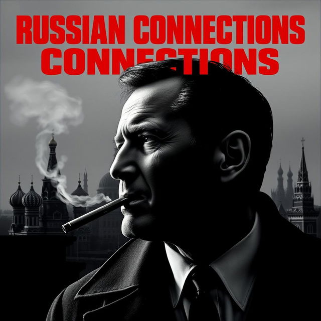 A high quality black and white realistic movie poster featuring Jarosław Kaczyński in the foreground, smoking a cigar with a confident expression