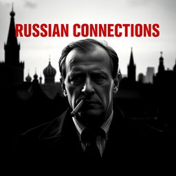 A high quality black and white realistic movie poster featuring a Polish man, Jarosław Kaczyński, prominently in the foreground, smoking a cigar with a serious demeanor