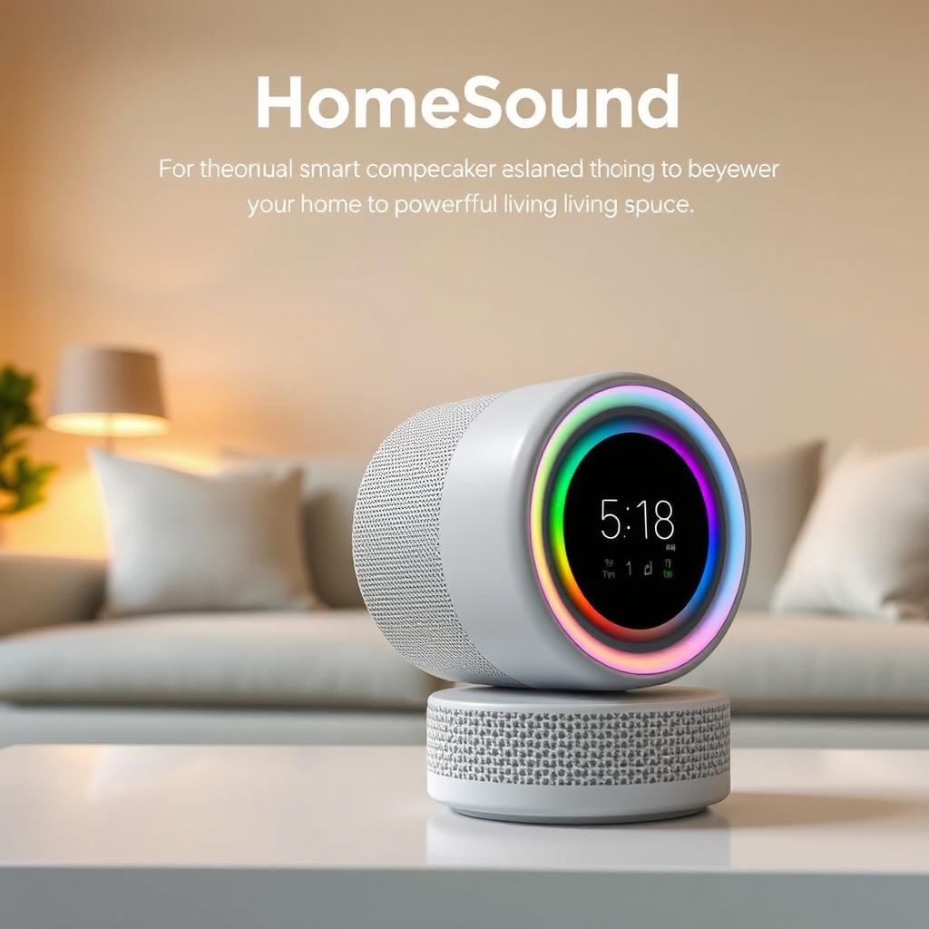 The 'HomeSound' is a modern, compact smart speaker designed to transform your home into a connected living space