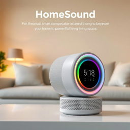 The 'HomeSound' is a modern, compact smart speaker designed to transform your home into a connected living space