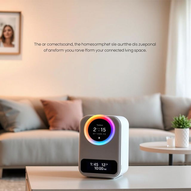 The 'HomeSound' is a modern, compact smart speaker designed to transform your home into a connected living space