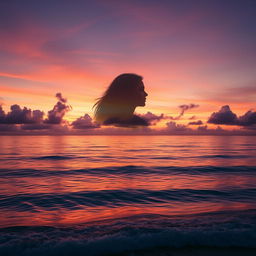 A breathtaking view of the ocean horizon at twilight, where the colors of the sunset blend beautifully into the water